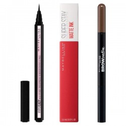 Maybelline Brooklyn Makeup Set (Hyper Easy Eyeliner Black 0,6g + Superstay Matte Ink 5ml + Brow Satin Duo Eyebrow Pencil 0,71g)