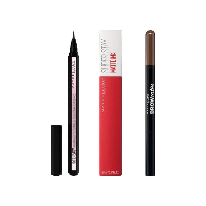 Maybelline Brooklyn Makeup Set (Hyper Easy Eyeliner Black 0,6g + Superstay Matte Ink 5ml + Brow Satin Duo Eyebrow Pencil 0,71g)